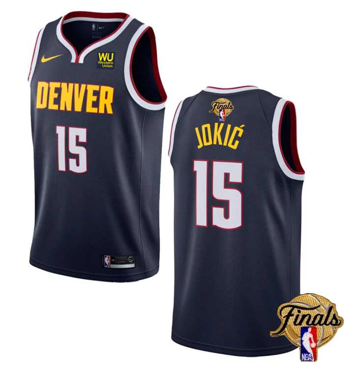 Men's Denver Nuggets #15 Nikola Jokic Navy 2023 Finals Icon Edition Stitched Basketball Jersey Dzhi